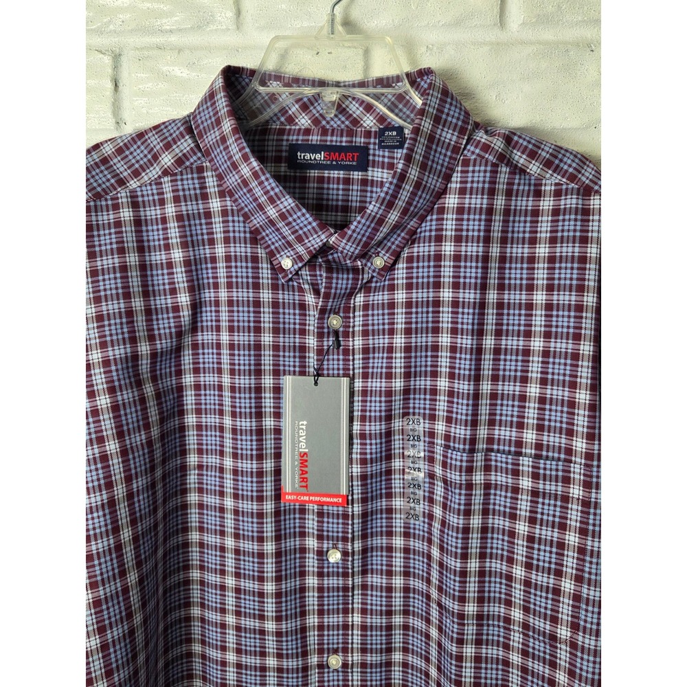 NWT Roundtree & Yorke TravelSmart Mens 2XB Big Blue Maroon Button Up Easy Care - Picture 3 of 9